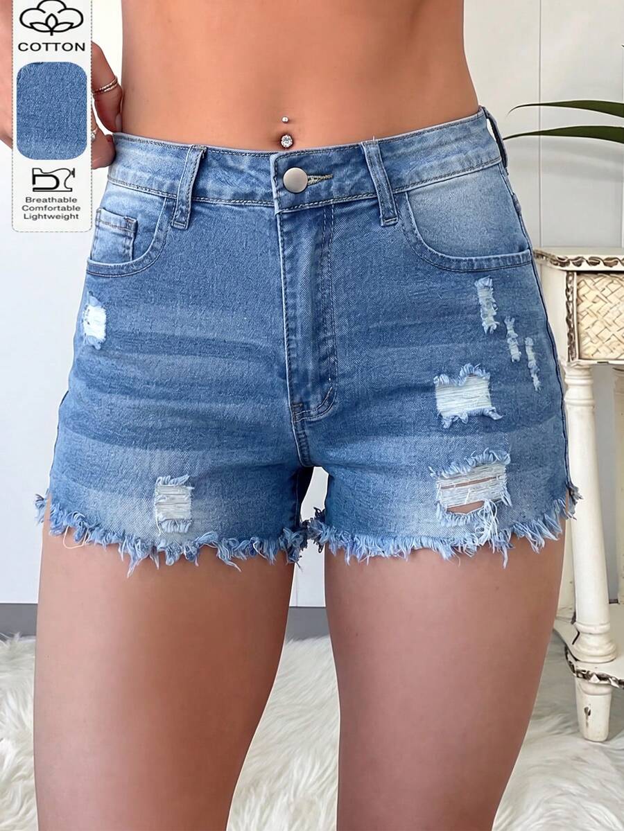 Shorts Denim Frayed - Womens Casual Distressed Denim Shorts With