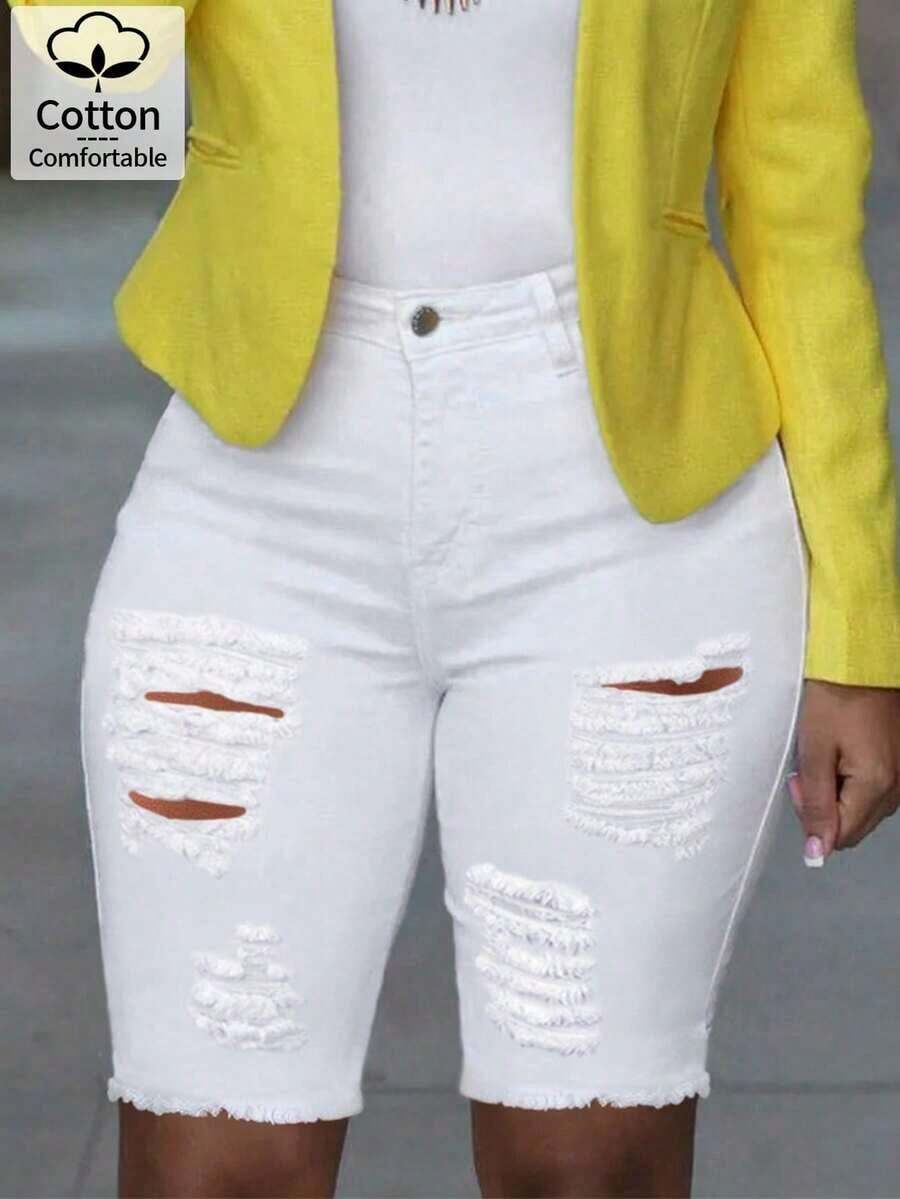 Womens Distressed White Denim  - Shorts Denim Frayed recensione e prezzo