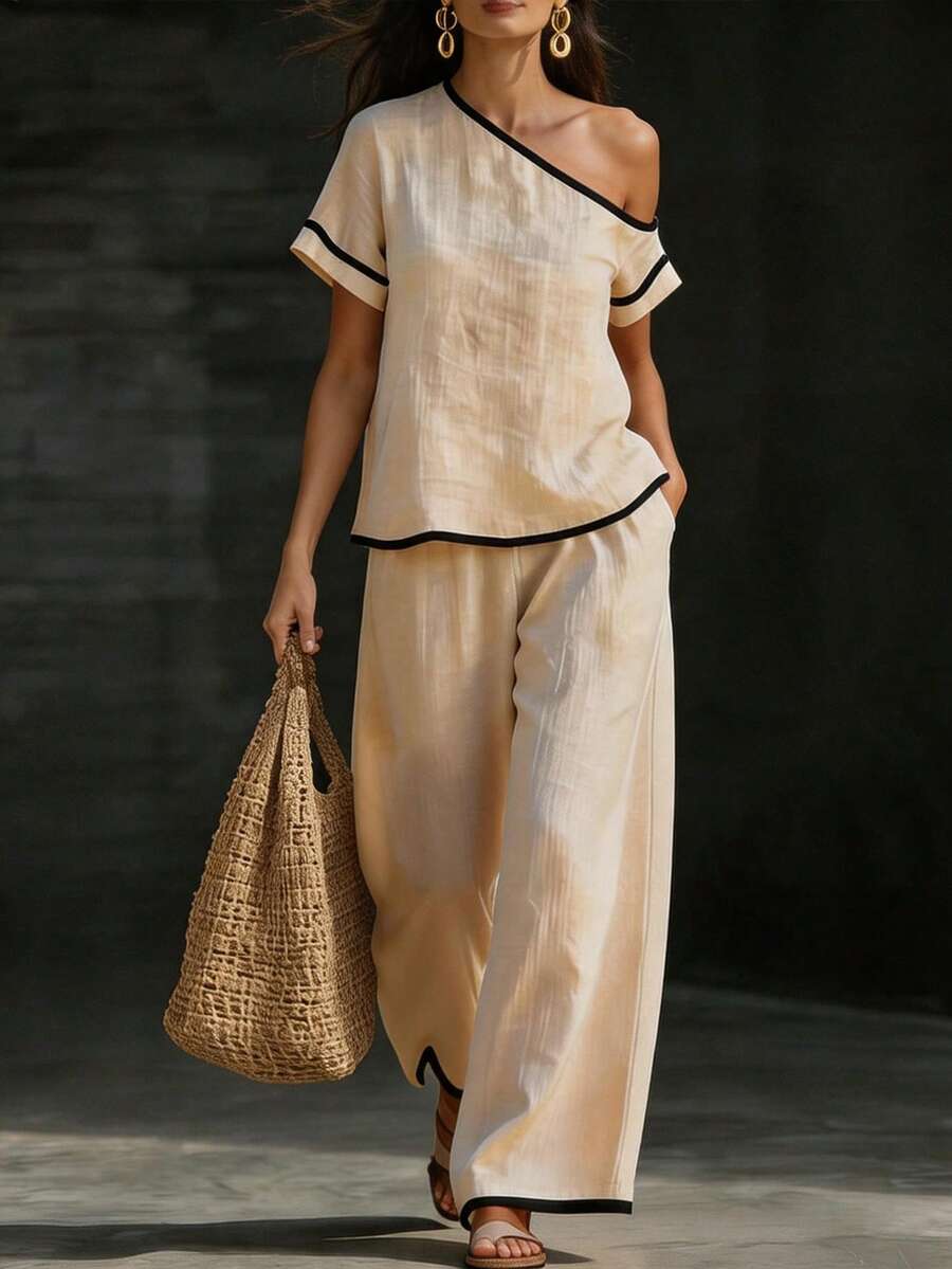 Womens Beige Asymmetric Top An - Linen Pant Wide recensione e prezzo