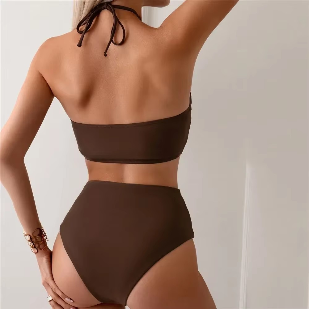Dark Brown Solid Swimwears Hal - Swimsuit Bikini Ruched recensione e prezzo
