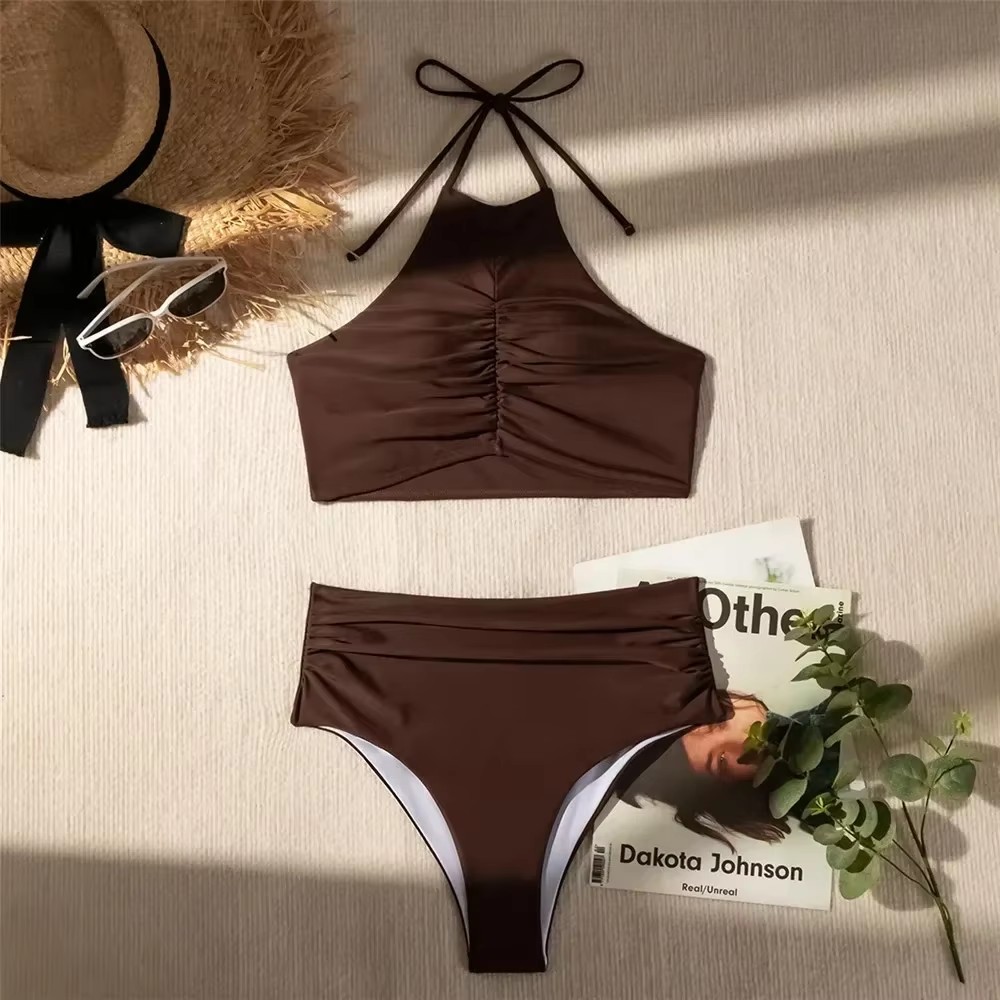 Dark Brown Solid Swimwears Hal - Swimsuit Bikini Ruched recensione e prezzo