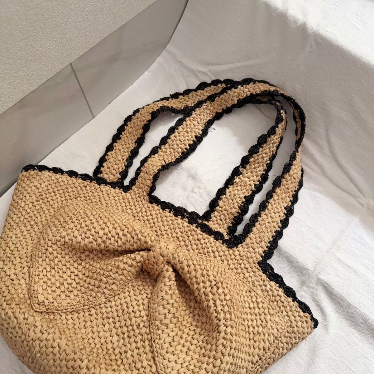 NEW raffia bow crochet handwov - Crochet Bag Raffia recensione e prezzo