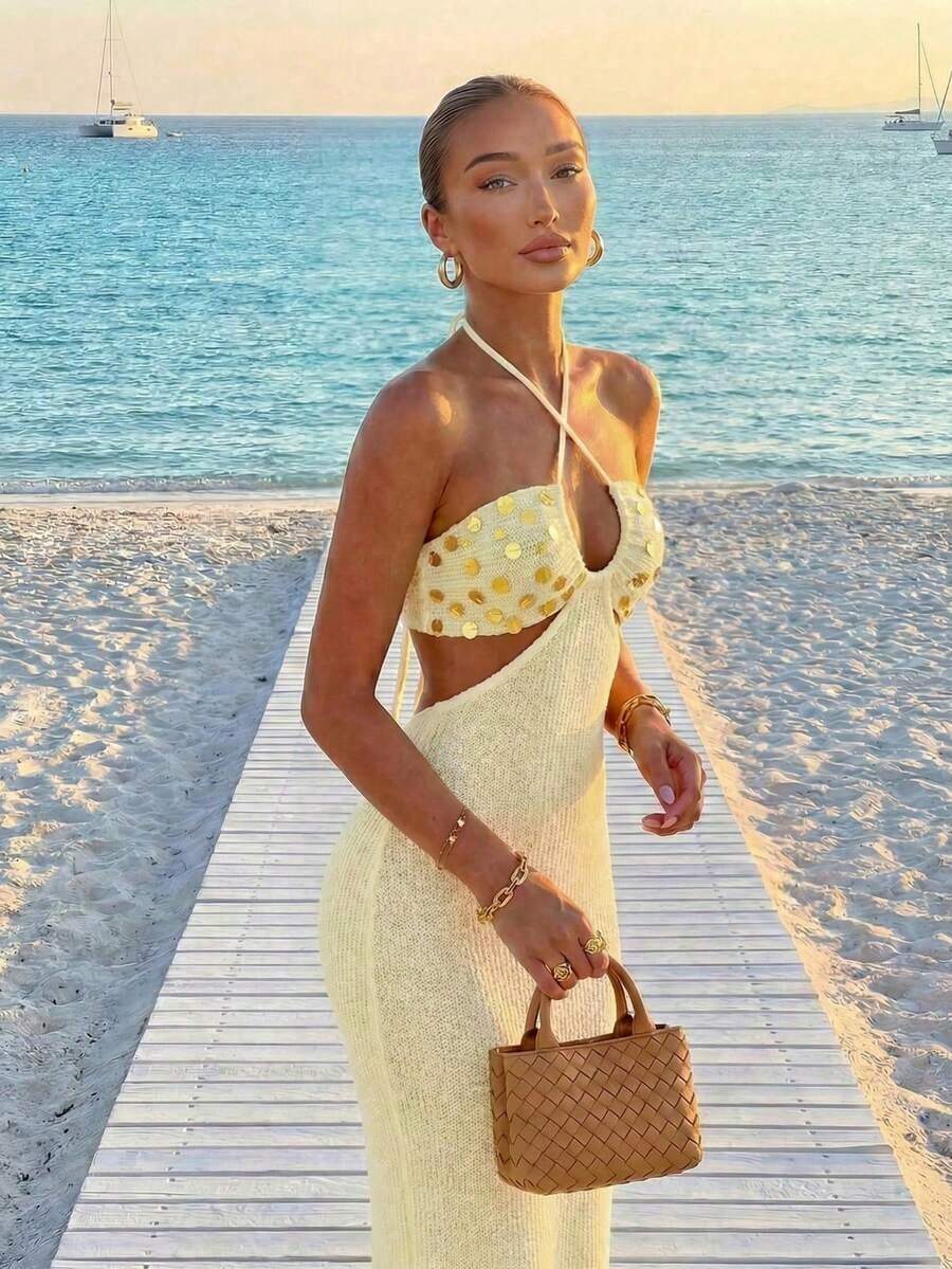 Womens Bohemian Sequin Spaghet - Maxi Dress Halter recensione e prezzo