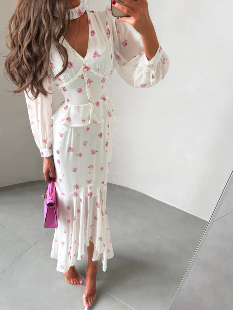 Women White Pink Floral Choker - Midi Skirt Floral recensione e prezzo