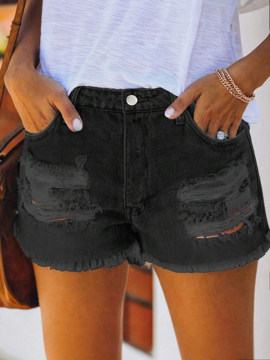 Mid Waist Washed Denim Shorts  - Shorts Denim Frayed recensione e prezzo