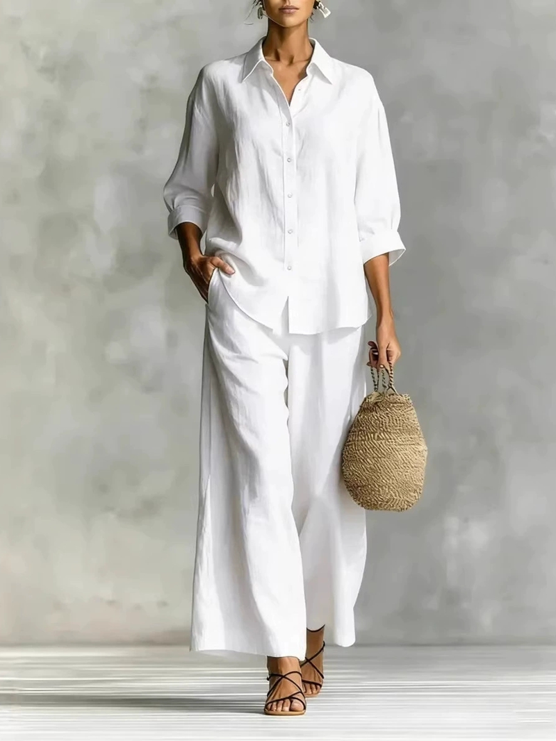 Women's New 7-Sleeve Shirt & W - Linen Pant Wide recensione e prezzo