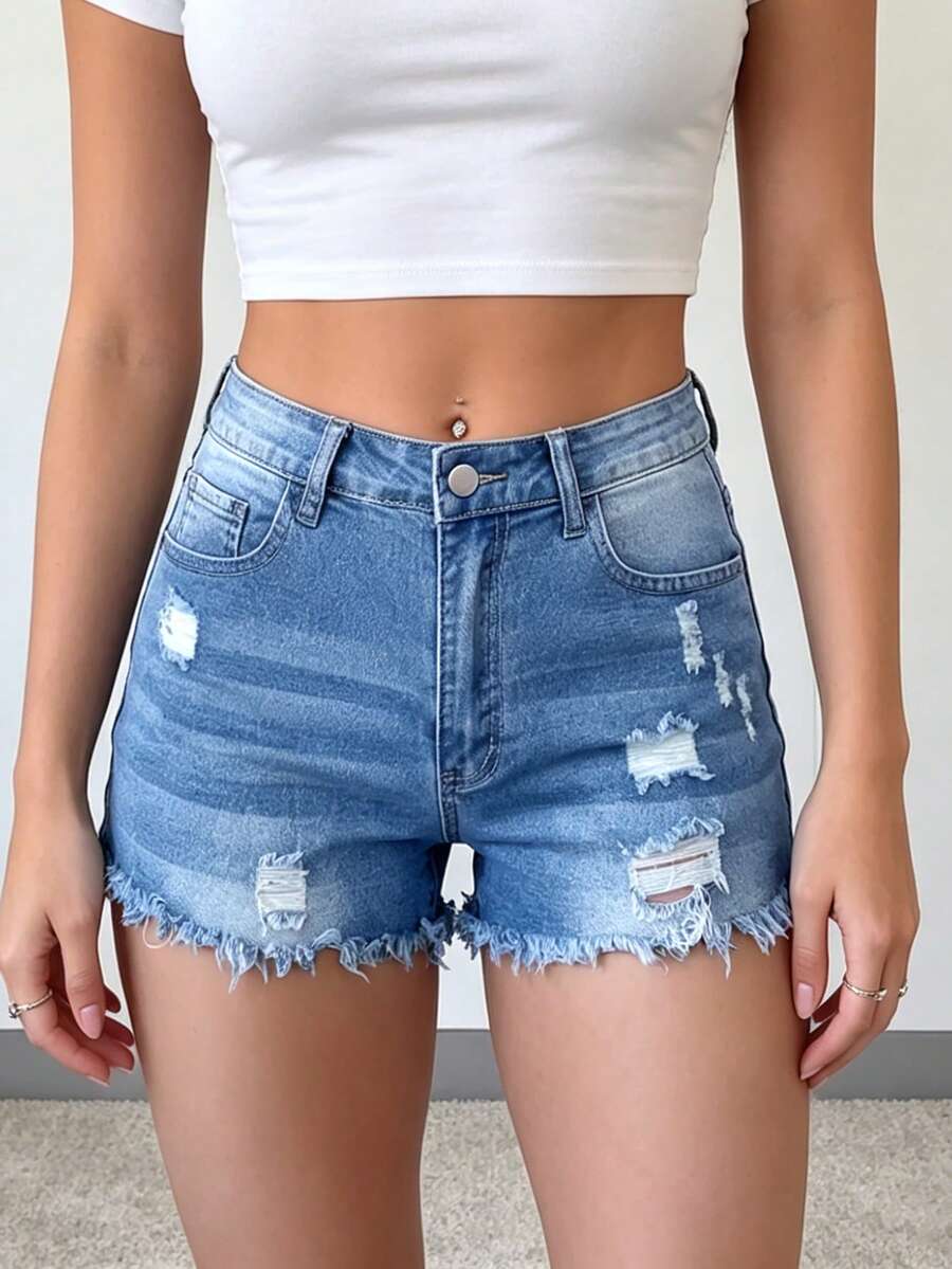 Womens Casual Distressed Denim - Shorts Denim Frayed recensione e prezzo