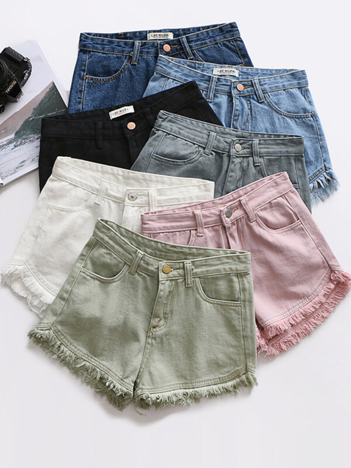 Women's High Waist Denim Short - Shorts Denim Frayed recensione e prezzo