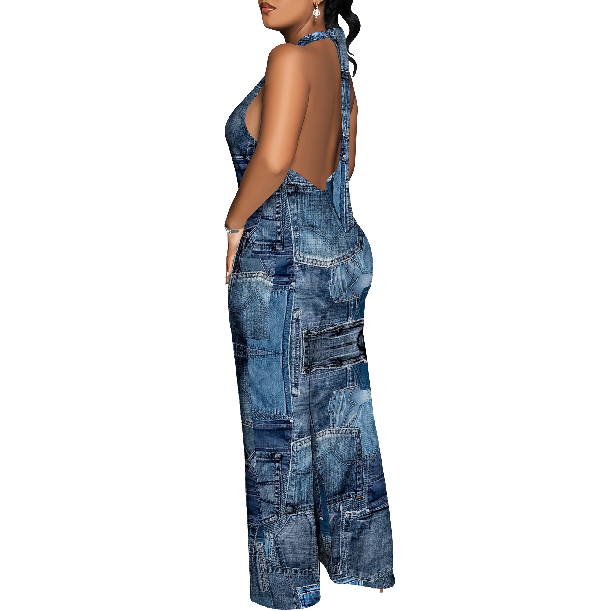 Denim Patchwork Halter V-Neck  - Maxi Dress Halter recensione e prezzo