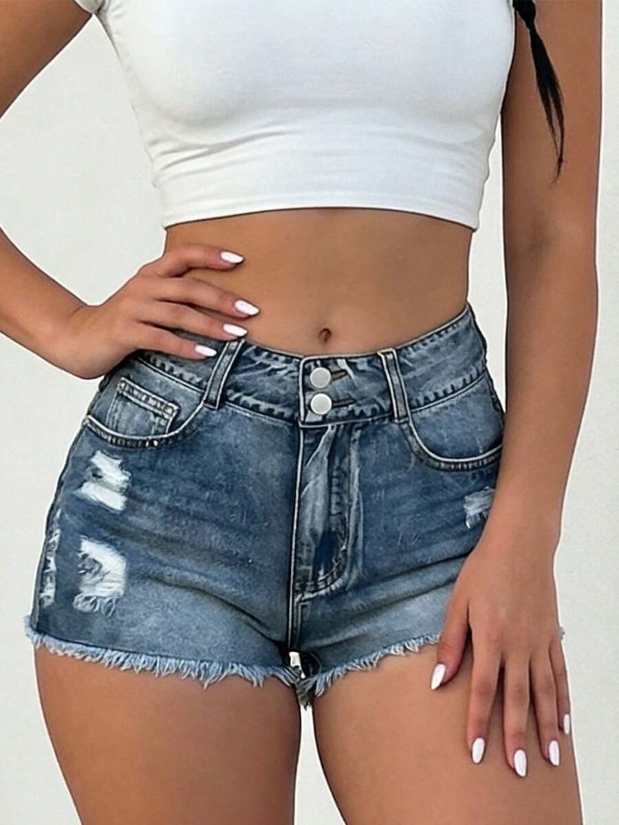 Mid-Rise Womens Denim Shorts W - Shorts Denim Frayed recensione e prezzo